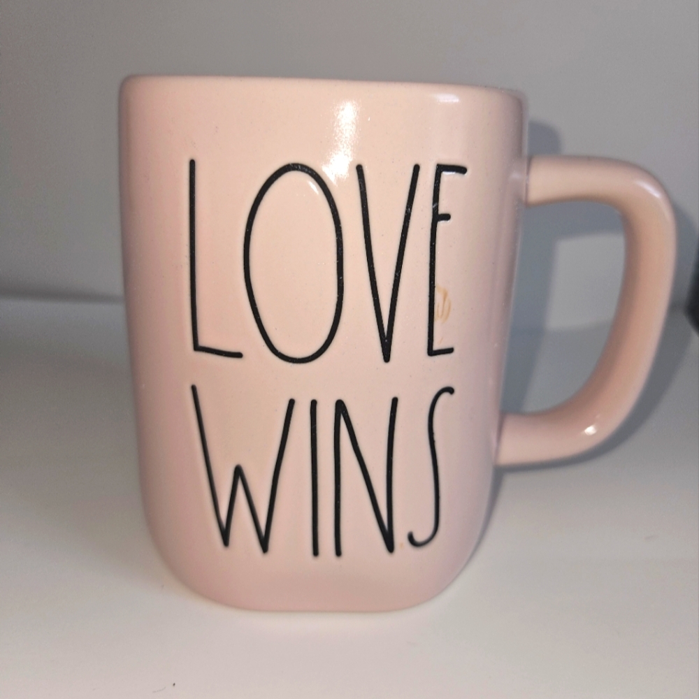 RAE DUNN Artisan soft Pink 'Love Wins' Mug NEW w/o TAG Valentines or Anytime